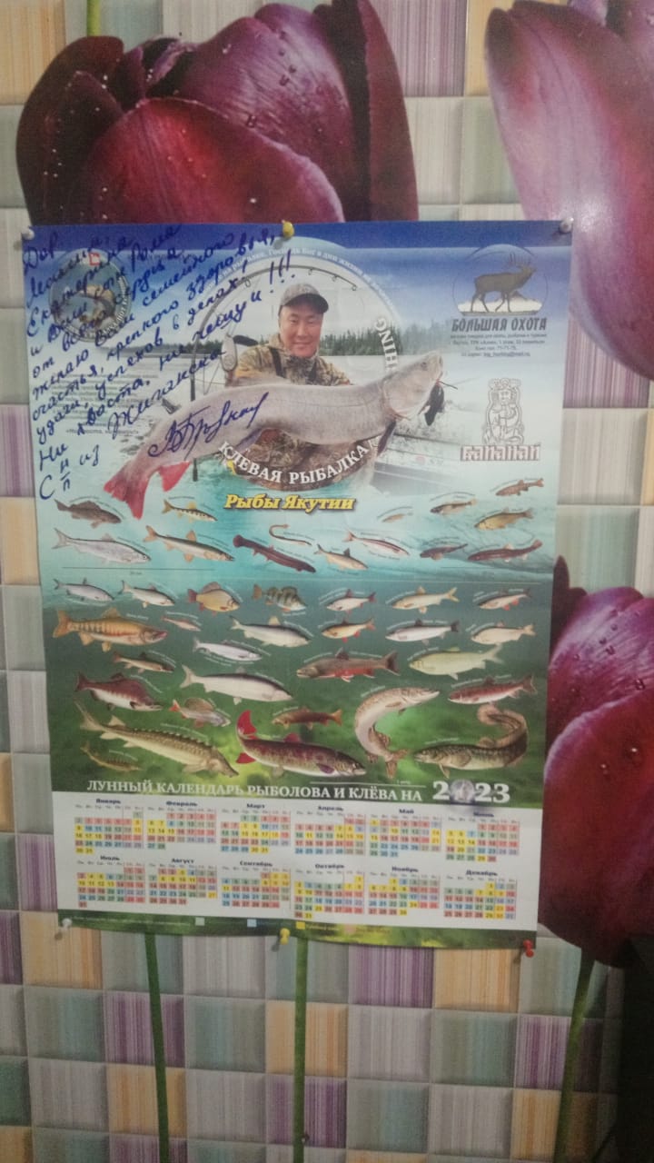 Заказать Лунный календарь рыболова на 2024 год Рыбы Якутии с подписью и  пожеланиями Вячеслава Бродникова на клёваярыбалка.рф